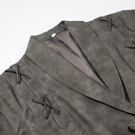 Damen Kurzjacke aus Veloursoptik mit Wickelgürtel und Schnürdetail Shop Nory