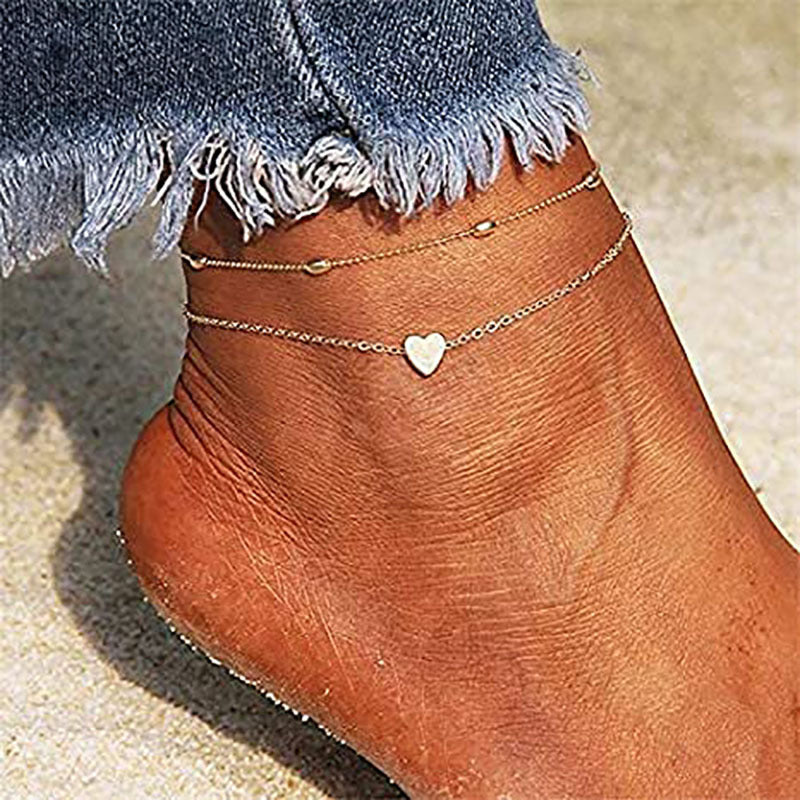 Damen Fußkettchen mit Herzanhänger und filigranem Design Shop Nory