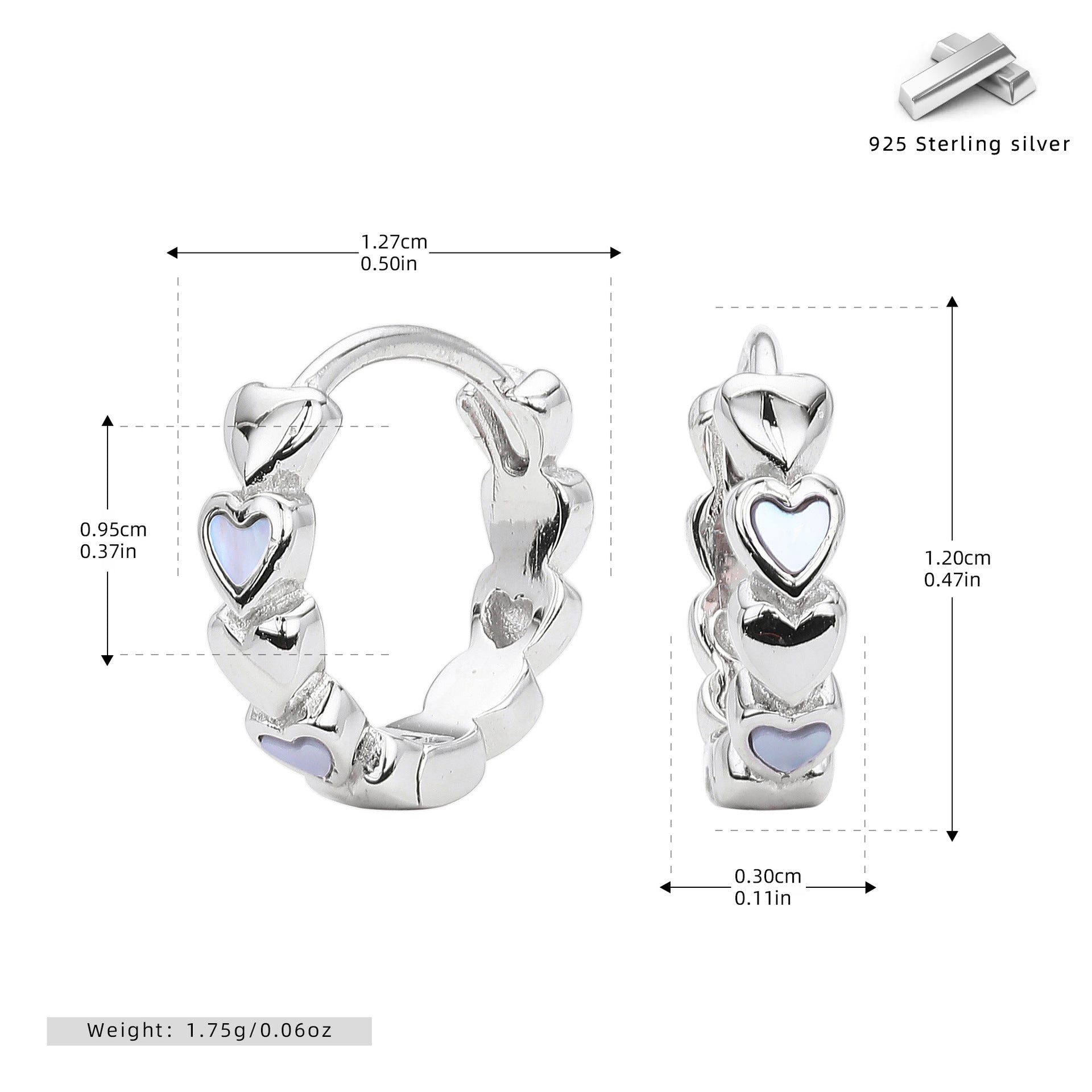 Damen Creolen mit Herzmotiven aus hochwertigem 925 Sterling Silber Shop Nory