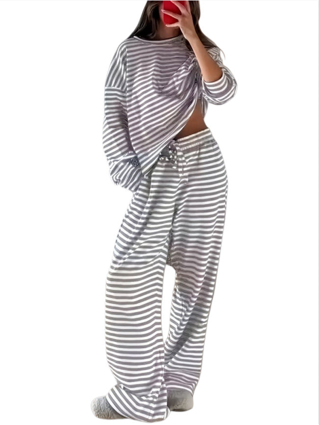 Damen Gestreiftes Lounge-Set aus weichem Baumwoll-Mix mit weitem Bein Shop Nory