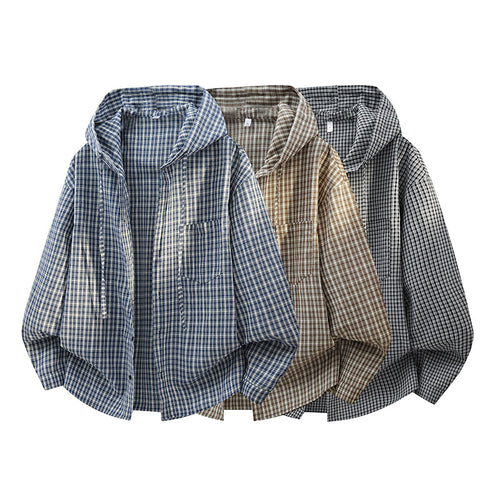 Herren Karierter Overshirt-Hoodie aus Baumwollmix mit Kapuze & Relaxed-Fit Shop Nory