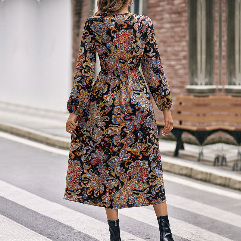 Damen Paisley-Wickel-Midikleid mit V-Ausschnitt, elastischem Taillenband und Beinschlitz Shop Nory