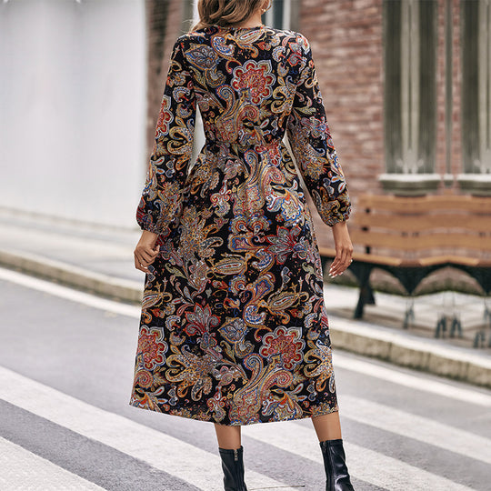 Damen Paisley-Wickel-Midikleid mit V-Ausschnitt, elastischem Taillenband und Beinschlitz Shop Nory