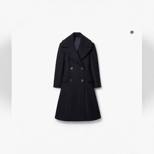 Damen Taillierter Doppelreiher-Wollmantel mit weitem Schalkragen und ausgestelltem Saum Shop Nory