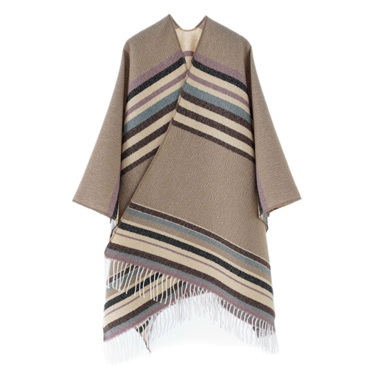 Damen Gestreifter Wollmix-Poncho mit Fransensaum Shop Nory