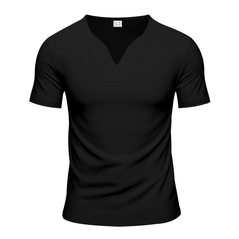 Herren nan schlank geschnittenes Kurzarmshirt mit eingelassener V-Einkerbung und dekorativer Ziernaht