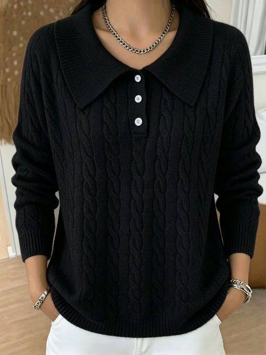 Damen Kabelstrick-Polo-Pullover mit großem Umlegekragen und lockerer Silhouette Shop Nory