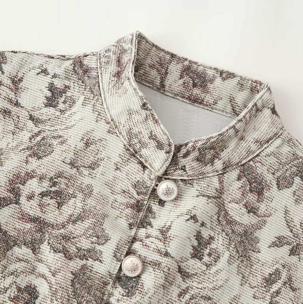 Damen Taillierte Jacquard-Jacke mit Stehkragen und Schößchen Shop Nory