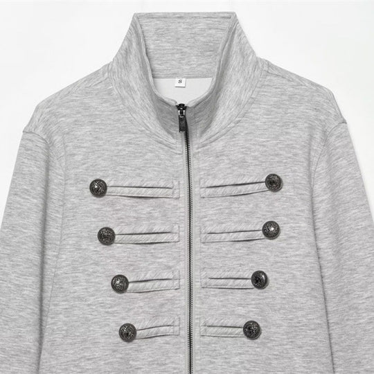 Damen Kurze Sweatjacke im Military-Stil mit Stehkragen und Zierknopfdetails Shop Nory