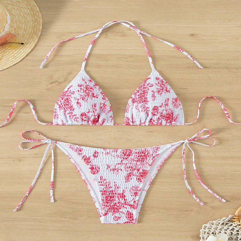 Damen Triangel-Bikini-Set mit floralem Muster und verstellbaren Trägern Shopnory