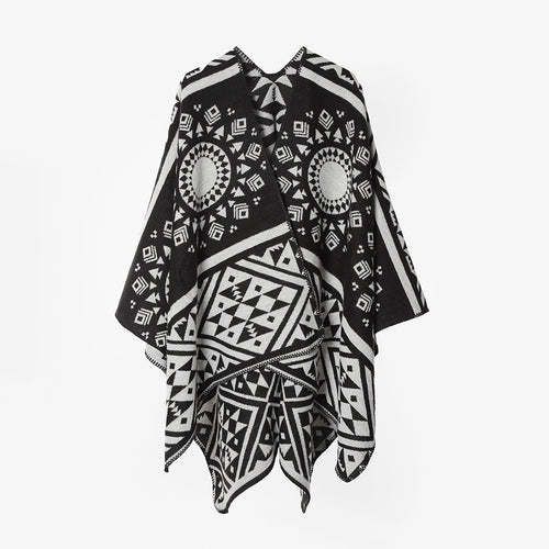 Damen Gewebter Jacquard‑Poncho mit Ethno‑Geometrischem Muster Shop Nory