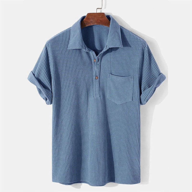 Herren nan Waffelstrick-Polo mit Hemdkragen, kurzer Knopfleiste und Brusttasche