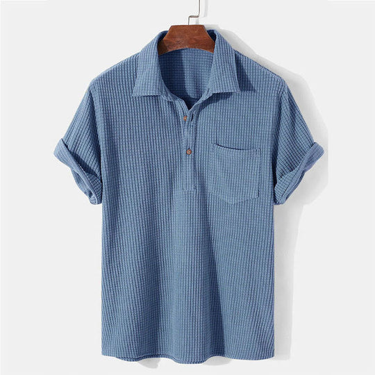 Herren nan Waffelstrick-Polo mit Hemdkragen, kurzer Knopfleiste und Brusttasche