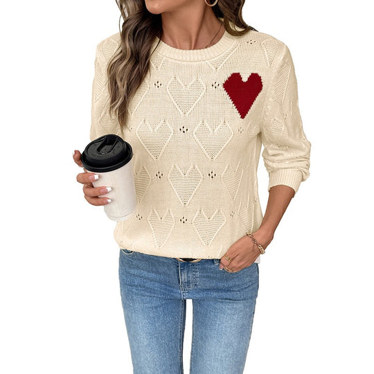 Damen Weihnachtlicher Strickpullover mit Herzmuster Shop Nory