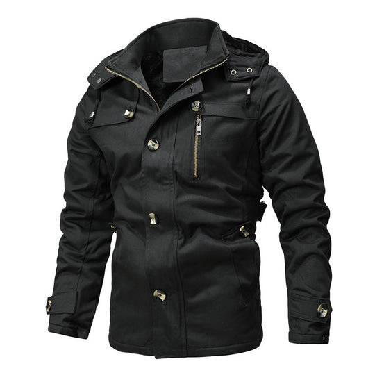 Herren Parka-Jacke mit Kapuze, Thermofutter und Metallknöpfen Shop Nory