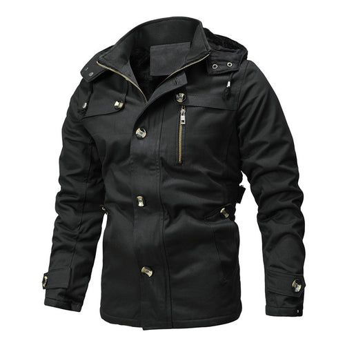 Herren Parka-Jacke mit Kapuze, Thermofutter und Metallknöpfen Shop Nory