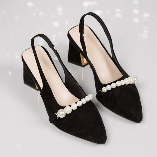 Damen Slingback-Pumps mit elegantem Perlenbesatz und stabiler Absatzhöhe
