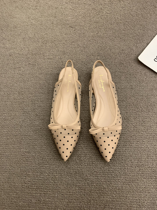 Damen Spitz zulaufende Slingback-Ballerinas mit gepunktetem Mesh und Zierschleife Shop Nory
