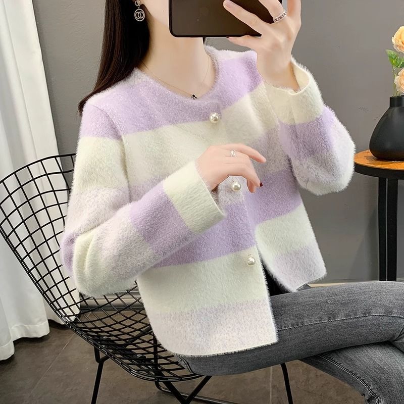 Damen Flauschiger Grobstrick-Cardigan mit Perlenknöpfen Shop Nory
