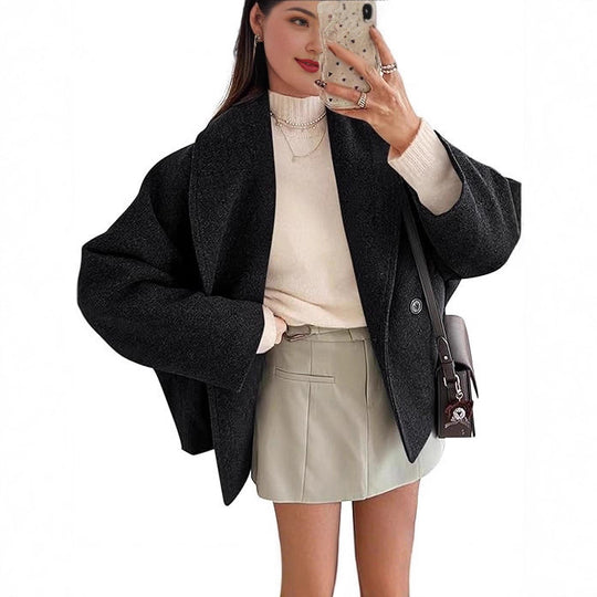 Damen nan oversized Teddyjacke mit großem Schalkragen und Ein-Knopf-Verschluss Shop Nory