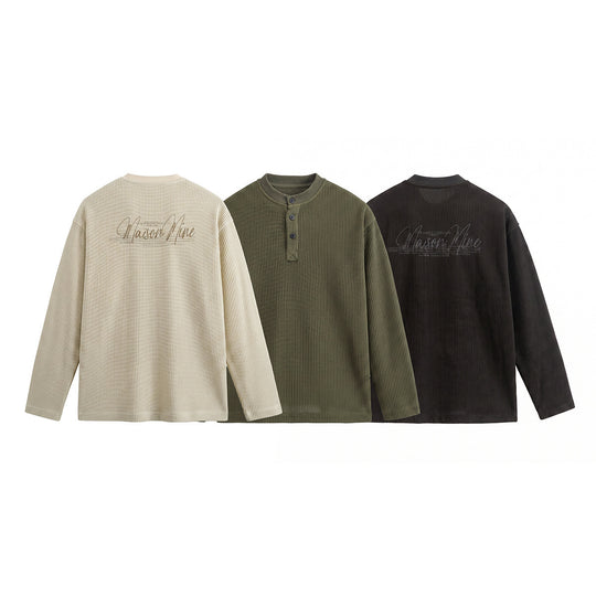 Herren Waffelstrick-Henley Langarmshirt mit Knopfleiste und entspannter Passform Shop Nory
