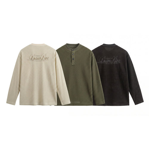 Herren Waffelstrick-Henley Langarmshirt mit Knopfleiste und entspannter Passform Shop Nory