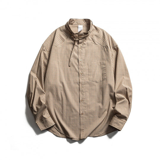 Herren Karierter Oversize-Hemd mit Stehkragen, Kordelzug und Raglanärmeln Shop Nory