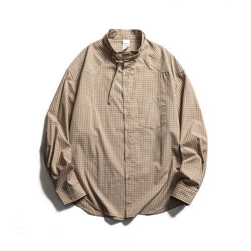 Herren Karierter Oversize-Hemd mit Stehkragen, Kordelzug und Raglanärmeln Shop Nory