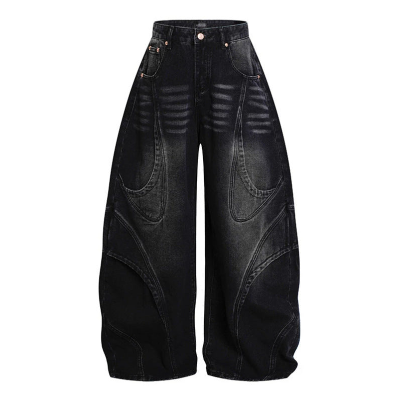 Damen Weite Hochtaillierte Ballon-Jeans mit markanten Panelnähten Shop Nory