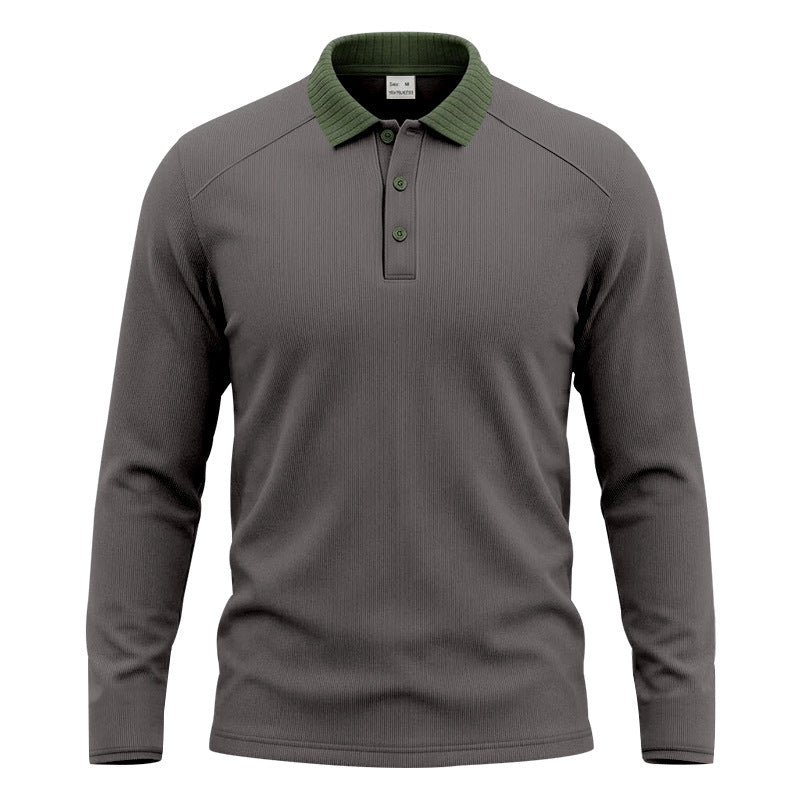 Herren Langarm-Polo aus feinem Rippstrick mit Kontrastkragen und Knopfleiste Shop Nory