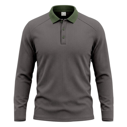 Herren Langarm-Polo aus feinem Rippstrick mit Kontrastkragen und Knopfleiste Shop Nory