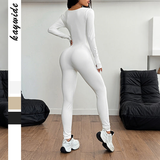 Damen nan sculptender Longsleeve-Bodycon Jumpsuit mit quadratischem Ausschnitt und formender Nahtführung Shop Nory