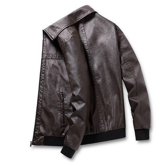 Herren Lederimitat-Bomberjacke mit Rippbündchen, Stehkragen und verdeckten Reißverschlusstaschen Shop Nory