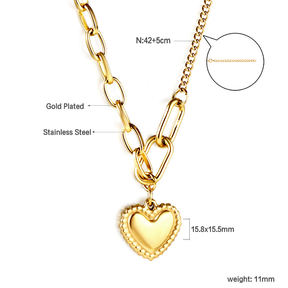 Damen Halskette mit herzförmigem Anhänger aus Edelstahl und modischem Kettendesign Shop Nory