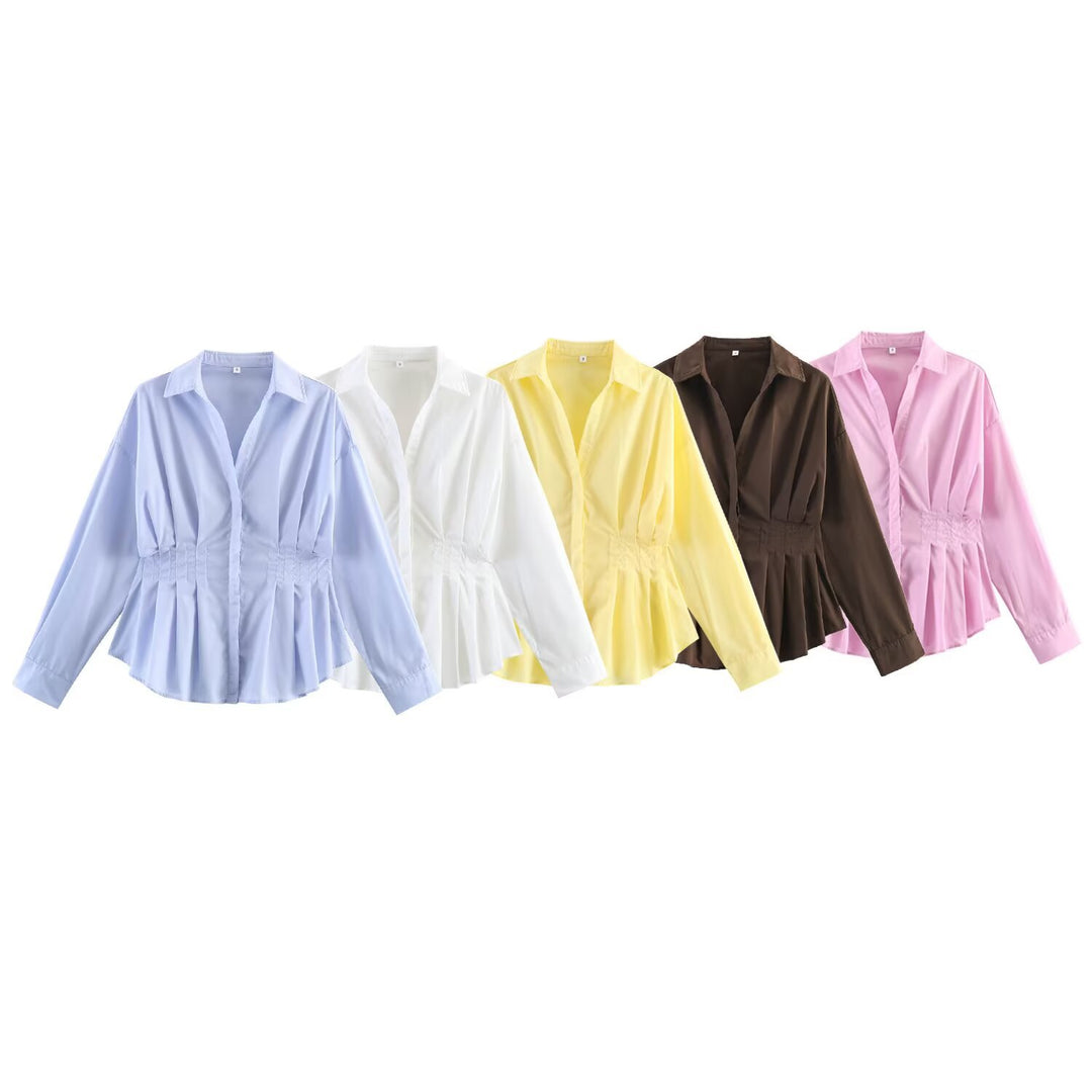 Damen Taillierte Blusenshirt-Jacke mit Kellerfalten und verdeckter Knopfleiste Shop Nory