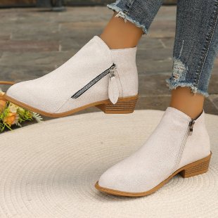 Damen elegante Kurzstiefel in Wildlederoptik mit seitlichem Zipper und dekorativer Quaste Shop Nory