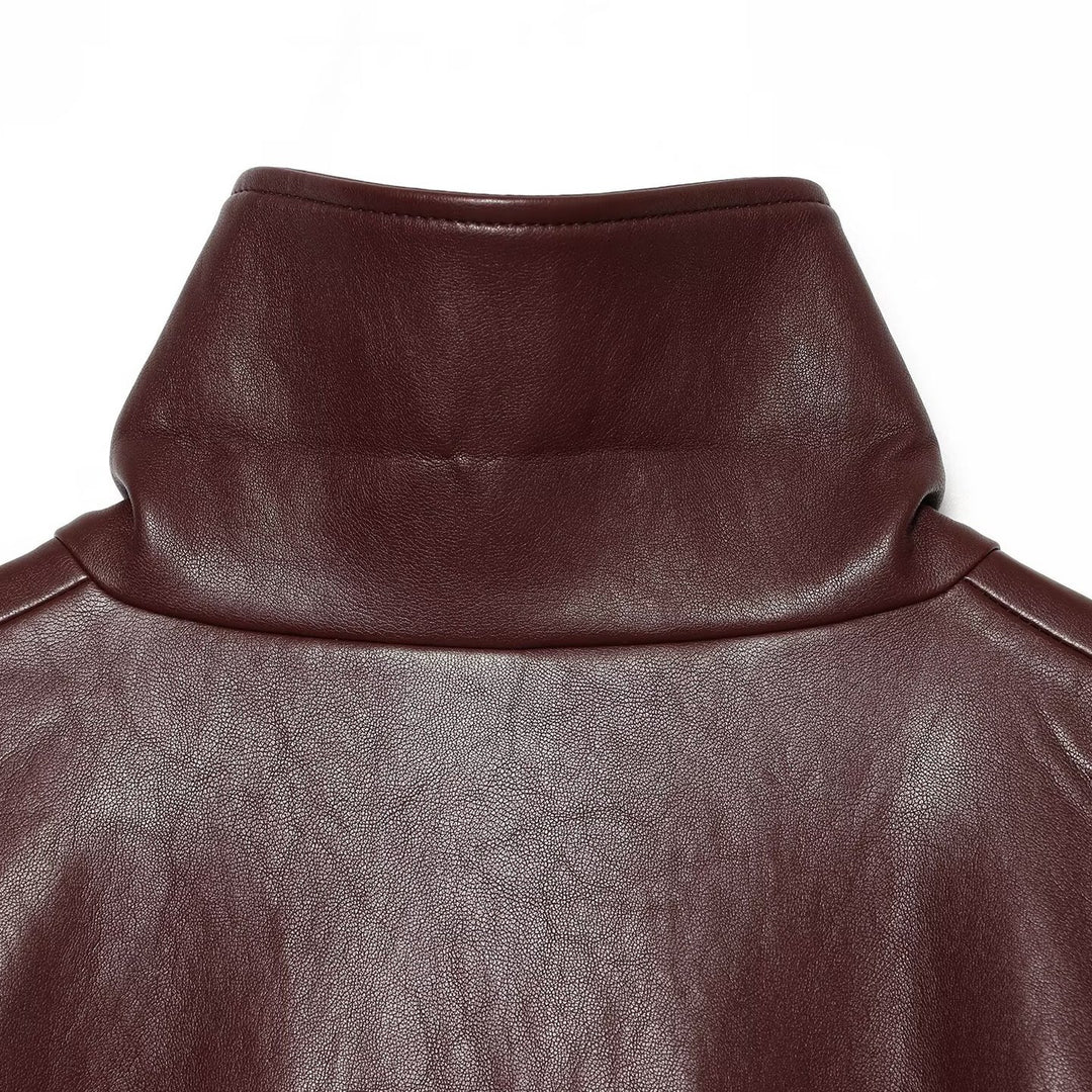 Damen Cropped Boxy-Bomberjacke in glänzender Lederoptik mit hohem Funnelkragen Shop Nory
