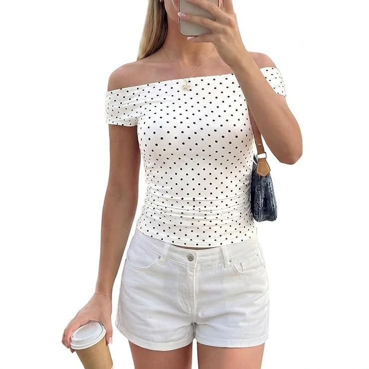 Damen Schulterfreies tailliertes Polka‑Dot Top mit geraffter Seitennaht Shop Nory