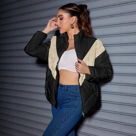 Damen Wattierte Steppjacke mit Kunstfell-V‑Einsatz, Stehkragen & Reißverschluss Shop Nory