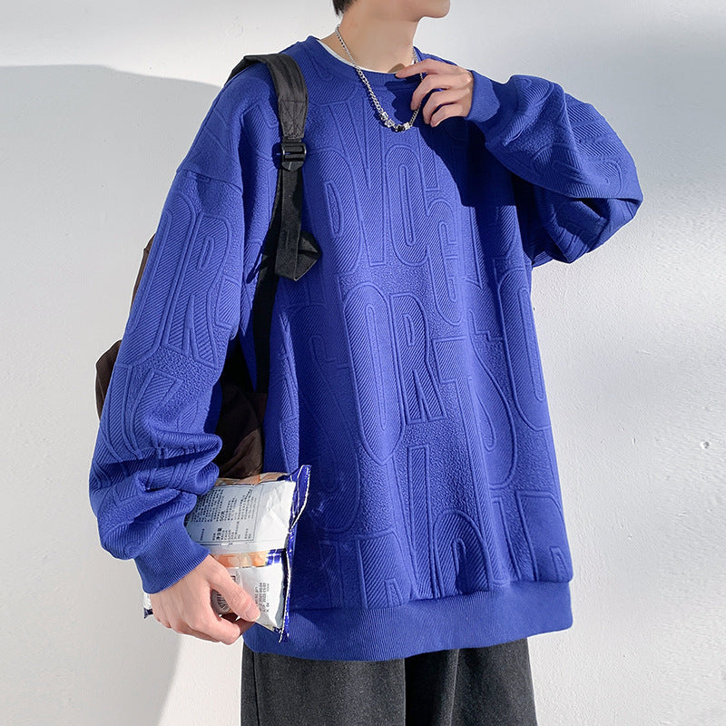 Herren Oversized Strukturiertes Strick-Sweatshirt mit geprägtem Ton-in-Ton-Lettering Shop Nory