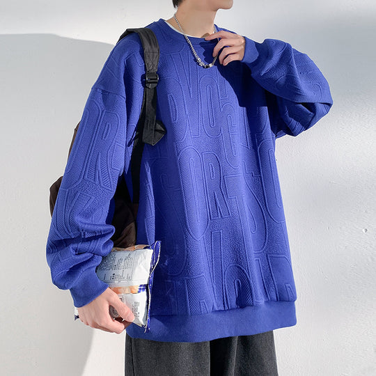 Herren Oversized Strukturiertes Strick-Sweatshirt mit geprägtem Ton-in-Ton-Lettering Shop Nory