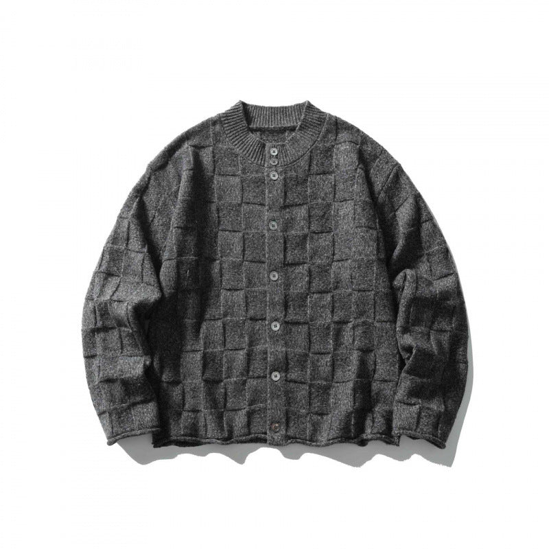 Unisex Strukturierte Boxy-Strickjacke mit Karomuster Shop Nory