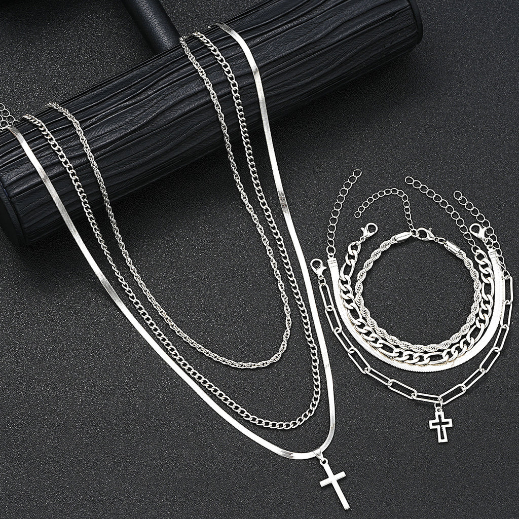 Damen mehrschichtiges Schmuckset mit Kreuzanhängern Shop Nory