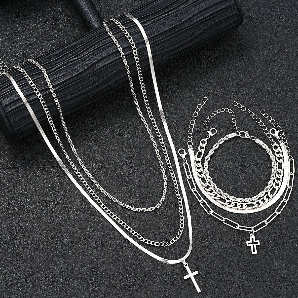 Damen mehrschichtiges Schmuckset mit Kreuzanhängern Shop Nory