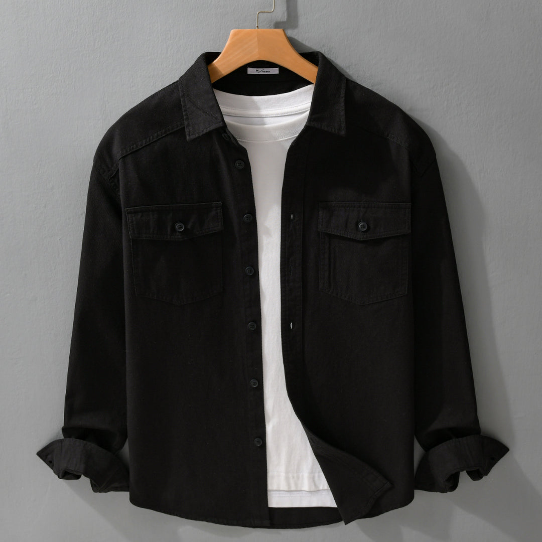 Herren Twill-Overshirt im Worker-Stil mit doppelten Brustklappen und Relaxed-Fit Shop Nory