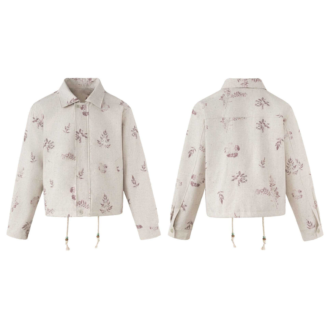Damen Kurzer floraler Leinenblouson mit Kordelzug, verdeckter Knopfleiste und Hemdkragen Shop Nory