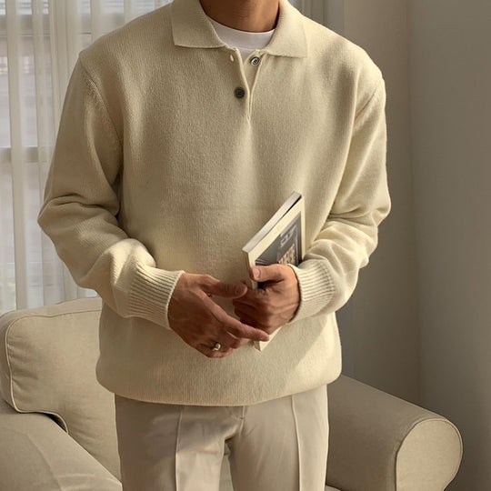 Herren Eleganter Strickpullover mit Stehkragen und Knopfleiste Shop Nory