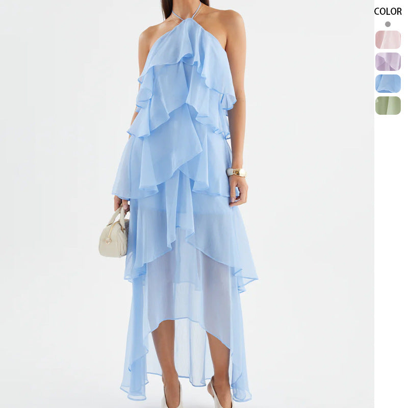 Damen Chiffon Maxikleid mit mehrschichtigen Rüschendetails Shopnory
