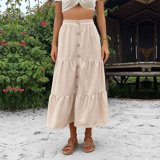 Damen Stufen-Midirock mit durchgehender Knopfleiste und hohem Bund Shop Nory