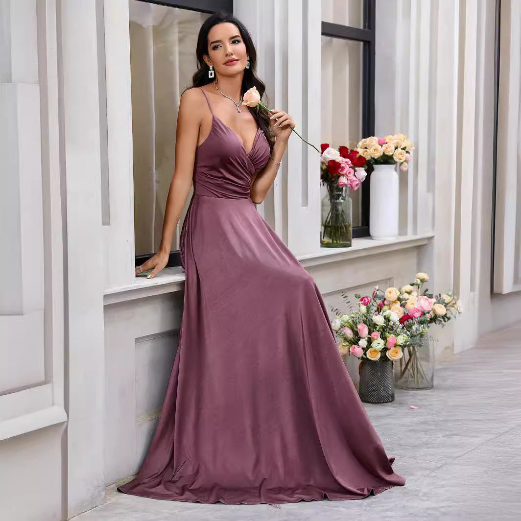 Damen Elegantes Maxikleid mit gerafftem Oberteil und schwingendem Saum